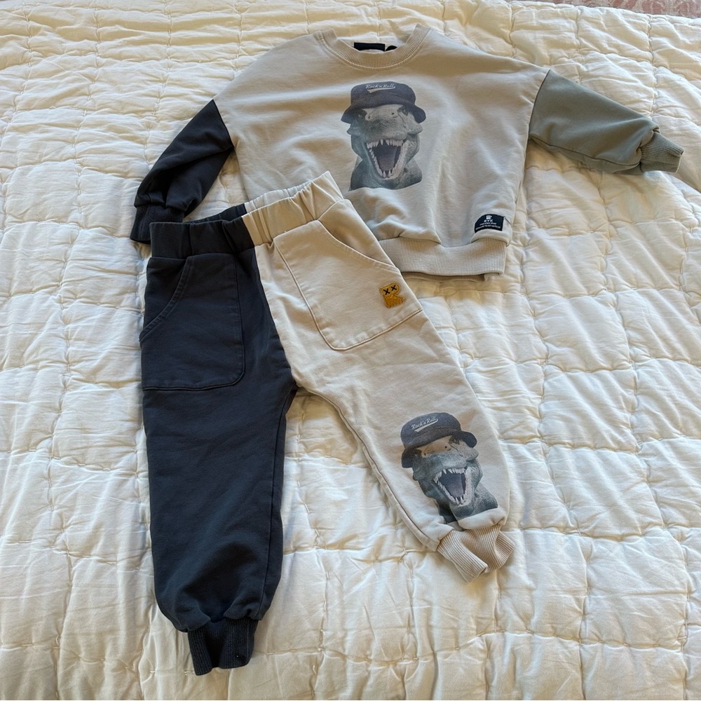 Cream and Black Dinosaur Joggers Comfortable Sweatpants